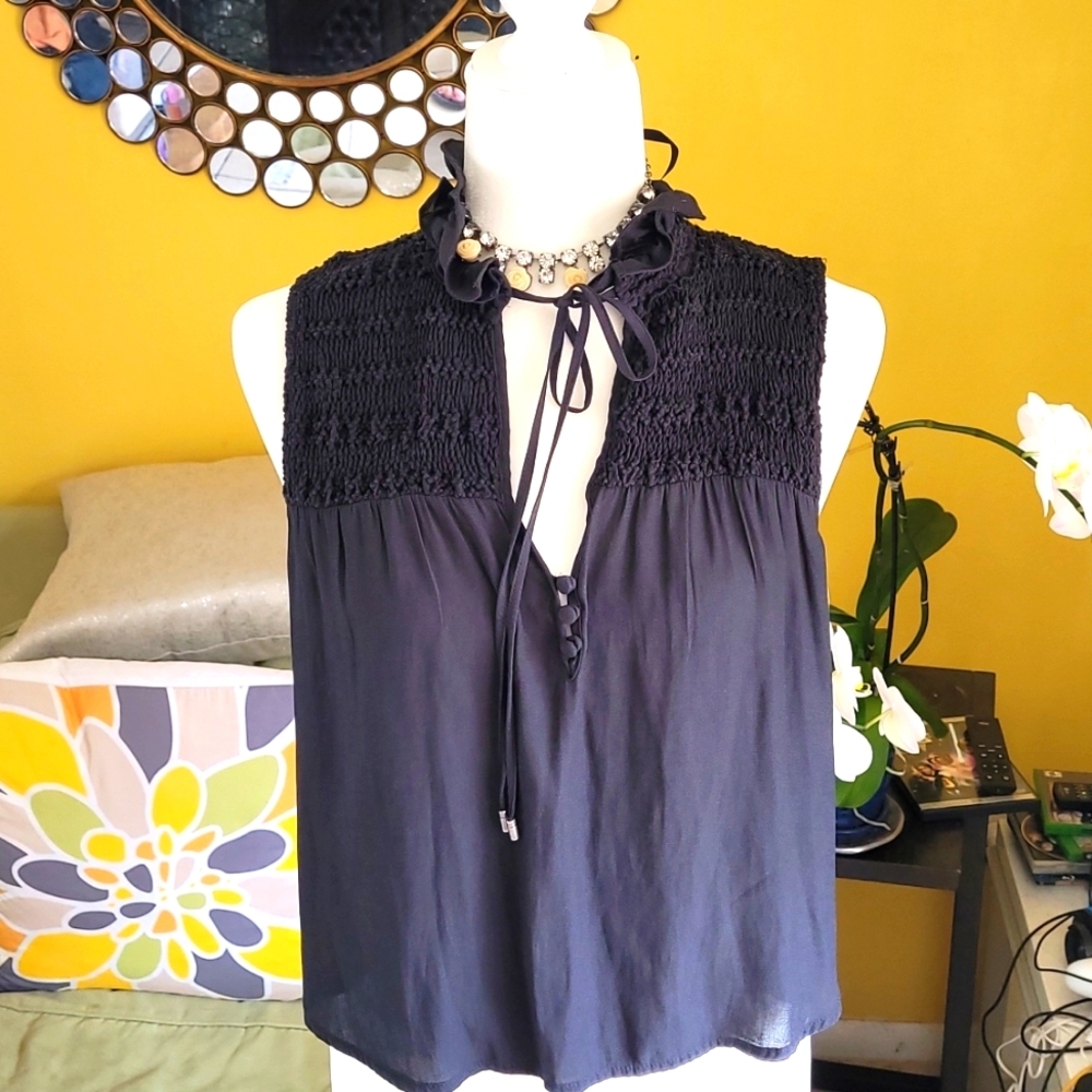 Free People Y2K Ruffle Me Up, sheer-ish sexy crop top. Boho, rock n roll
